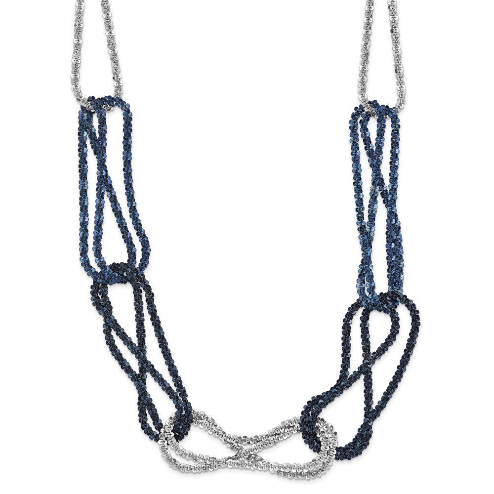 18 Inch Sterling Silver Rhodium & Blue-Plated Chain Link Necklace