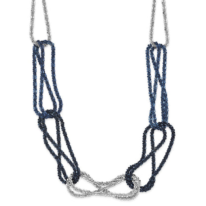 18 Inch Sterling Silver Rhodium & Blue-Plated Chain Link Necklace