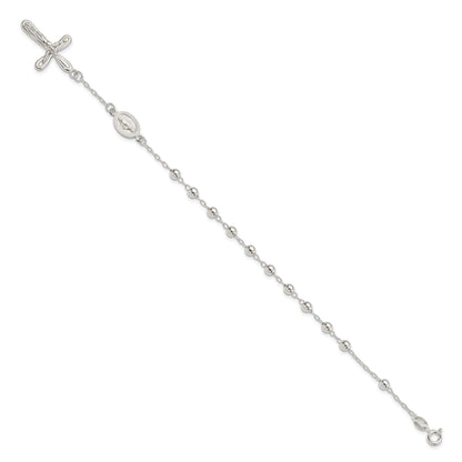 Sterling Silver Polished Beaded Single Decade Rosary 7.5 Inch Bracelet