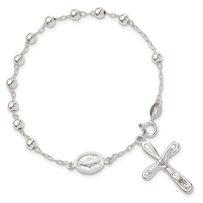 Sterling Silver Polished Beaded Single Decade Rosary 7.5 Inch Bracelet