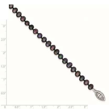 7.25 Inch Sterling Silver Rhod-Plated 4-5mm Black Fwc Pearl Bracelet