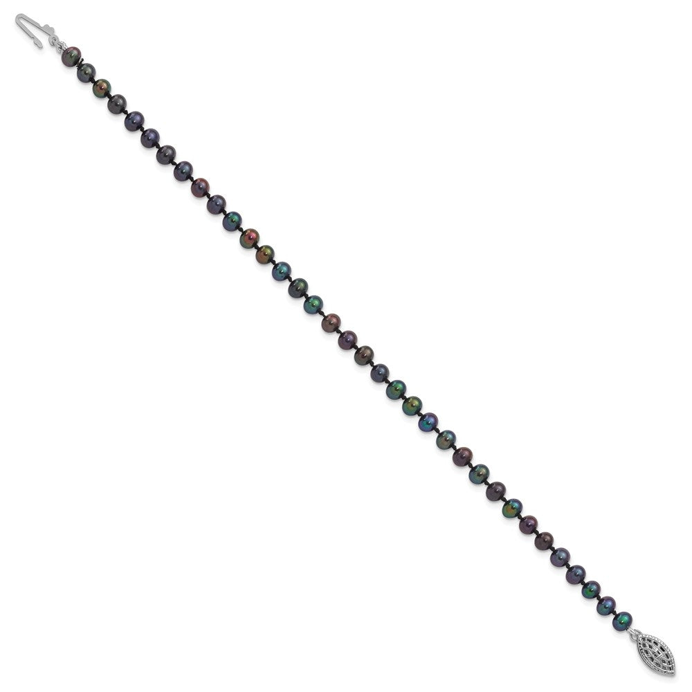 7.25 Inch Sterling Silver Rhod-Plated 4-5mm Black Fwc Pearl Bracelet