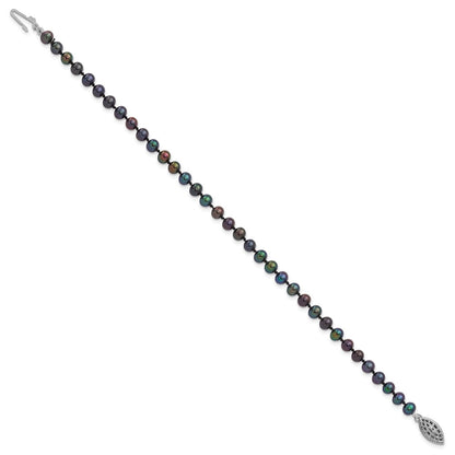 7.25 Inch Sterling Silver Rhod-Plated 4-5mm Black Fwc Pearl Bracelet
