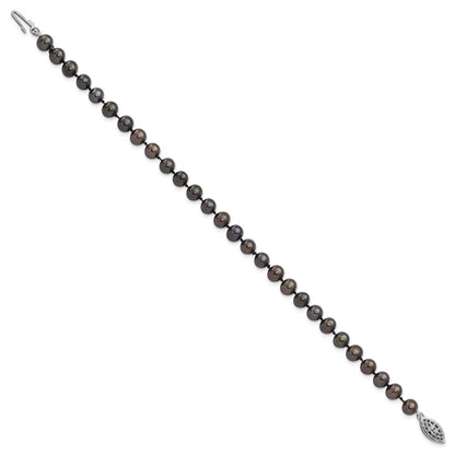 7.25 Inch Sterling Silver Rhod-Plated 5-6mm Black Fwc Pearl Bracelet