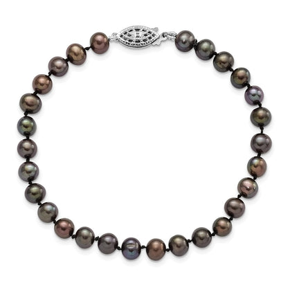 7.25 Inch Sterling Silver Rhod-Plated 5-6mm Black Fwc Pearl Bracelet