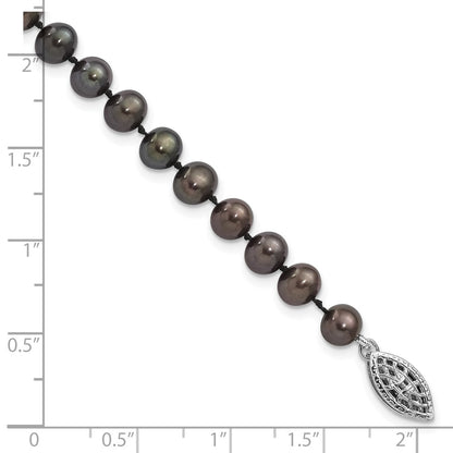 7.25 Inch Sterling Silver Rhod-Plated 5-6mm Black Fwc Pearl Bracelet