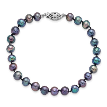 7.25 Inch Sterling Silver Rhod-Plated 6-7mm Black Fwc Pearl Bracelet