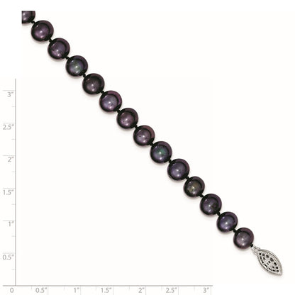 7.25 Inch Sterling Silver Rhod-Plated 8-9mm Black Fwc Pearl Bracelet
