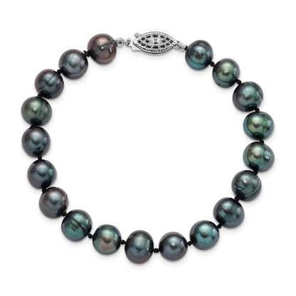 7.25 Inch Sterling Silver Rhod-Plated 8-9mm Black Fwc Pearl Bracelet