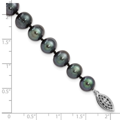 7.25 Inch Sterling Silver Rhod-Plated 8-9mm Black Fwc Pearl Bracelet