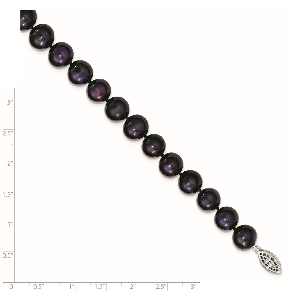 7.25 Inch Sterling Silver Rhod-Plated 10-11mm Black Fwc Pearl Bracelet