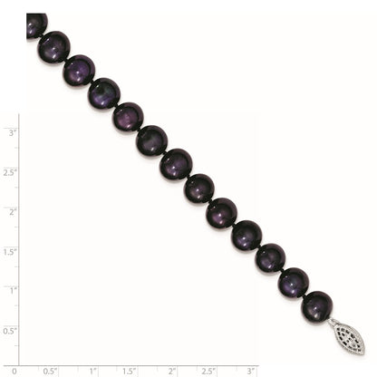 7.25 Inch Sterling Silver Rhod-Plated 10-11mm Black Fwc Pearl Bracelet