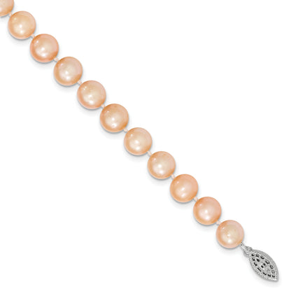 Sterling Silver 9-10mm Pink Egg Shape Fw Cultured Pearl Necklace