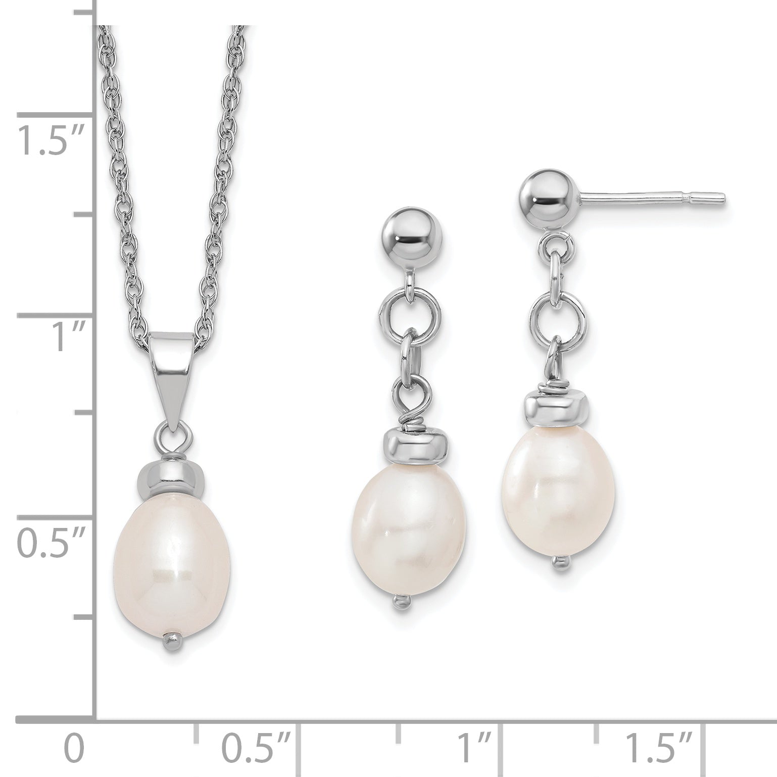 Sterling Silver 7-8mm Fwc Pearl Pendant/Earrings Boxed Set