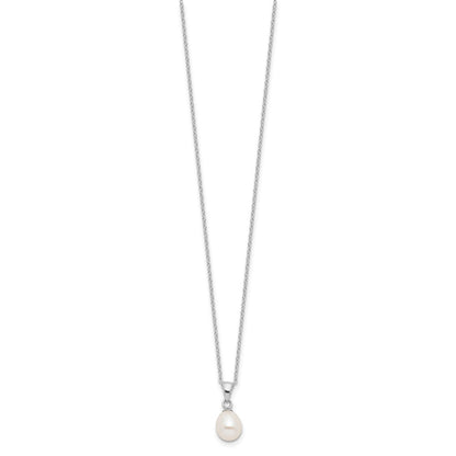 Sterling Silver Rhodium-Plated Fwc Pearl Necklace/Stud Earring Set