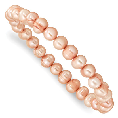 Fashion 7-8mm White/Grey/Black/Pink/Purple Freshwater Cultured Pearl Stretch 5 Piece Bracelet Set