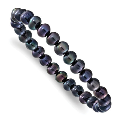 Fashion 7-8mm White/Grey/Black/Pink/Purple Freshwater Cultured Pearl Stretch 5 Piece Bracelet Set