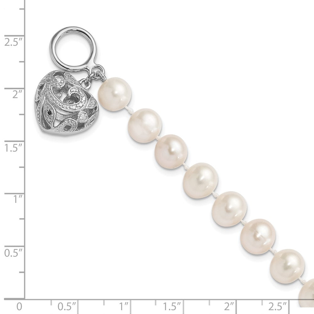 7.5 Inch Sterling Silver Rhodium-Plt 8-9mm White Fwc Pearl Heart Toggle Bracelet