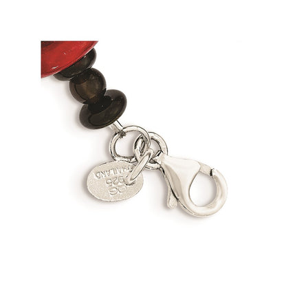 8.5 Inch Sterling Silver Agate & Red Reconstructed Magnesite W/1In Ext Bracelet