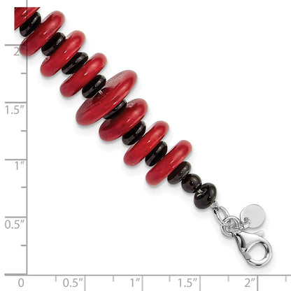 8.5 Inch Sterling Silver Agate & Red Reconstructed Magnesite W/1In Ext Bracelet