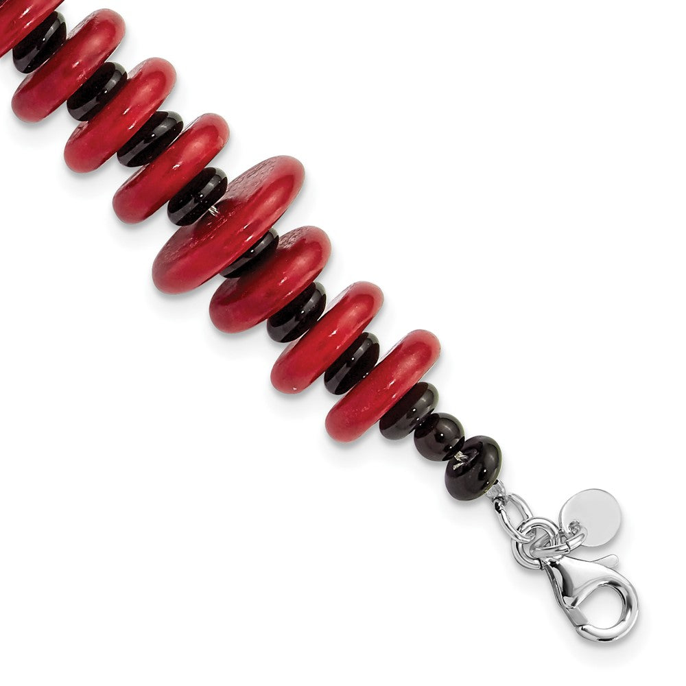 8.5 Inch Sterling Silver Agate & Red Reconstructed Magnesite W/1In Ext Bracelet