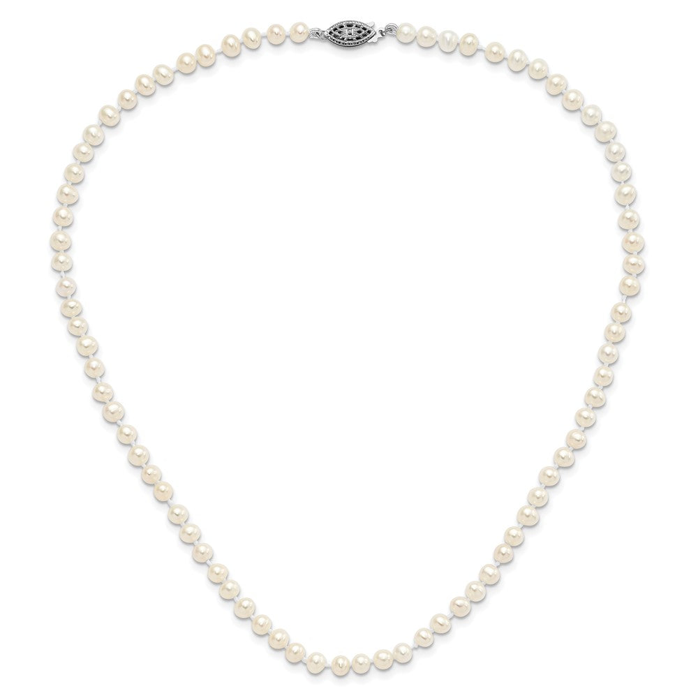 Sterling Silver Rhodium 4-5mm White Fwc Pearl Necklace