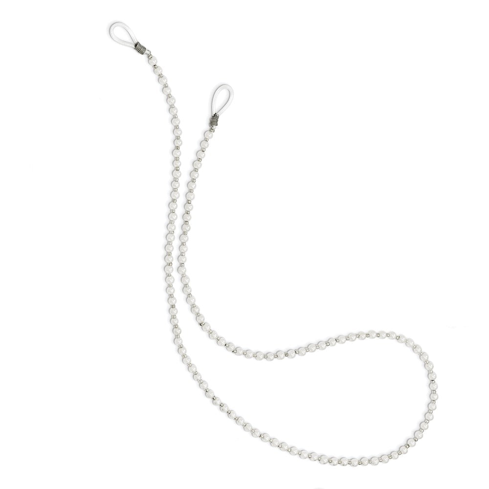 Non Metal Silver-Tone Glass Beads And 4-5mm White Imitation Shell Pearl Eyewear Holder 24 Inch Chain Necklace