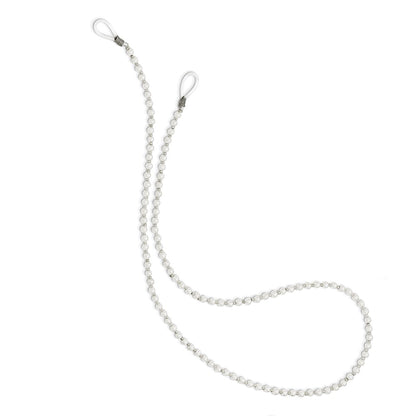 Non Metal Silver-Tone Glass Beads And 4-5mm White Imitation Shell Pearl Eyewear Holder 24 Inch Chain Necklace