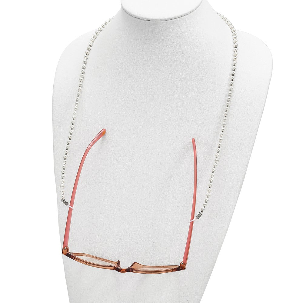 Non Metal Silver-Tone Glass Beads And 4-5mm White Imitation Shell Pearl Eyewear Holder 24 Inch Chain Necklace