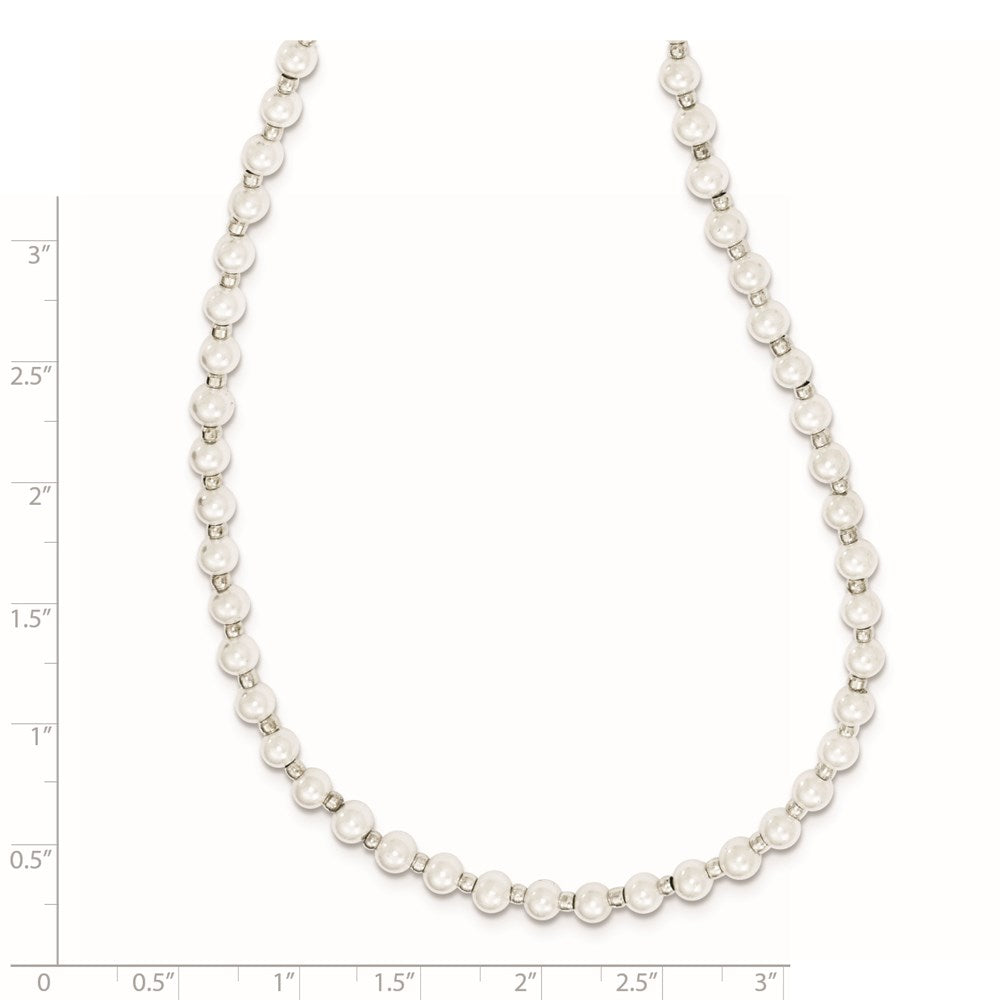 Non Metal Silver-Tone Glass Beads And 4-5mm White Imitation Shell Pearl Eyewear Holder 24 Inch Chain Necklace