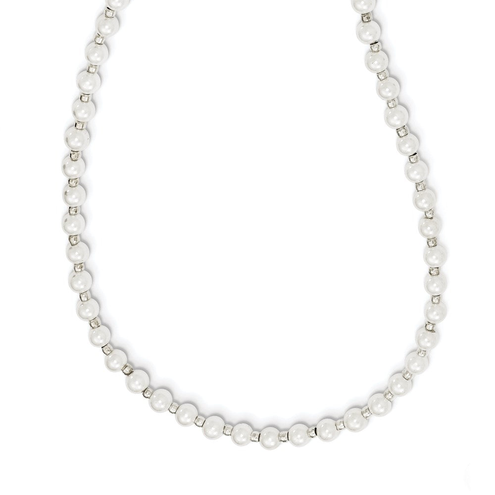 Non Metal Silver-Tone Glass Beads And 4-5mm White Imitation Shell Pearl Eyewear Holder 24 Inch Chain Necklace