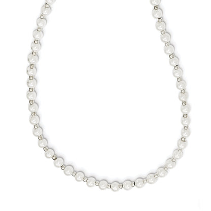Non Metal Silver-Tone Glass Beads And 4-5mm White Imitation Shell Pearl Eyewear Holder 24 Inch Chain Necklace