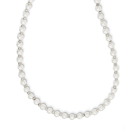 Non Metal Silver-Tone Glass Beads And 4-5mm White Imitation Shell Pearl Eyewear Holder 24 Inch Chain Necklace