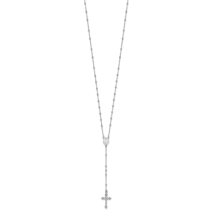 Sterling Silver Rhodium-Plated Polished Beaded Rosary 24 Inch Necklace