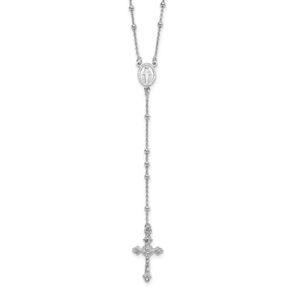Sterling Silver Rhodium-Plated Polished Beaded Rosary 24 Inch Necklace