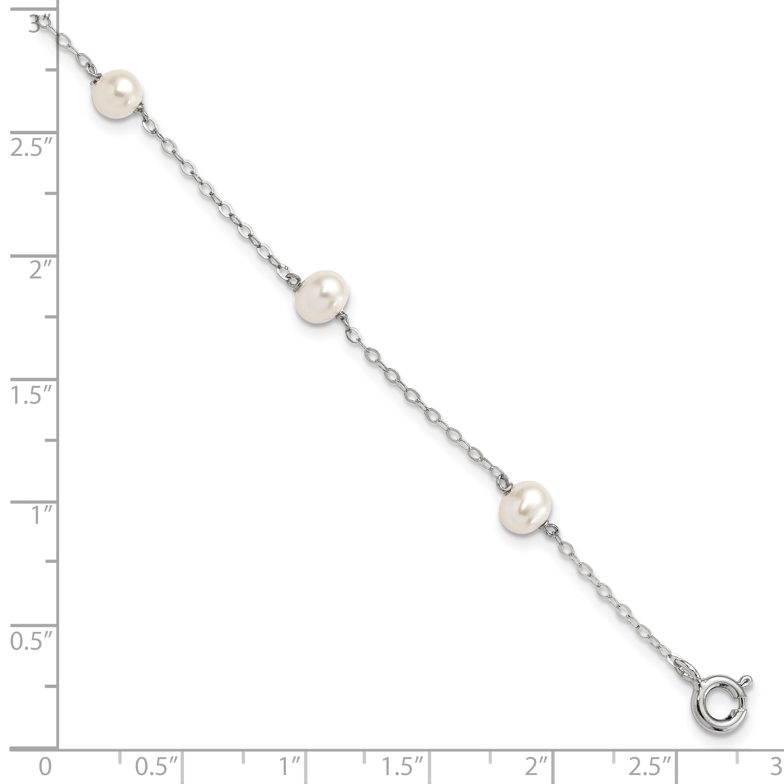 7 Inch Sterling Silver Rh-Plated 4-5mm White Semi Rnd Fwc Pearl 5 Station Bracelet