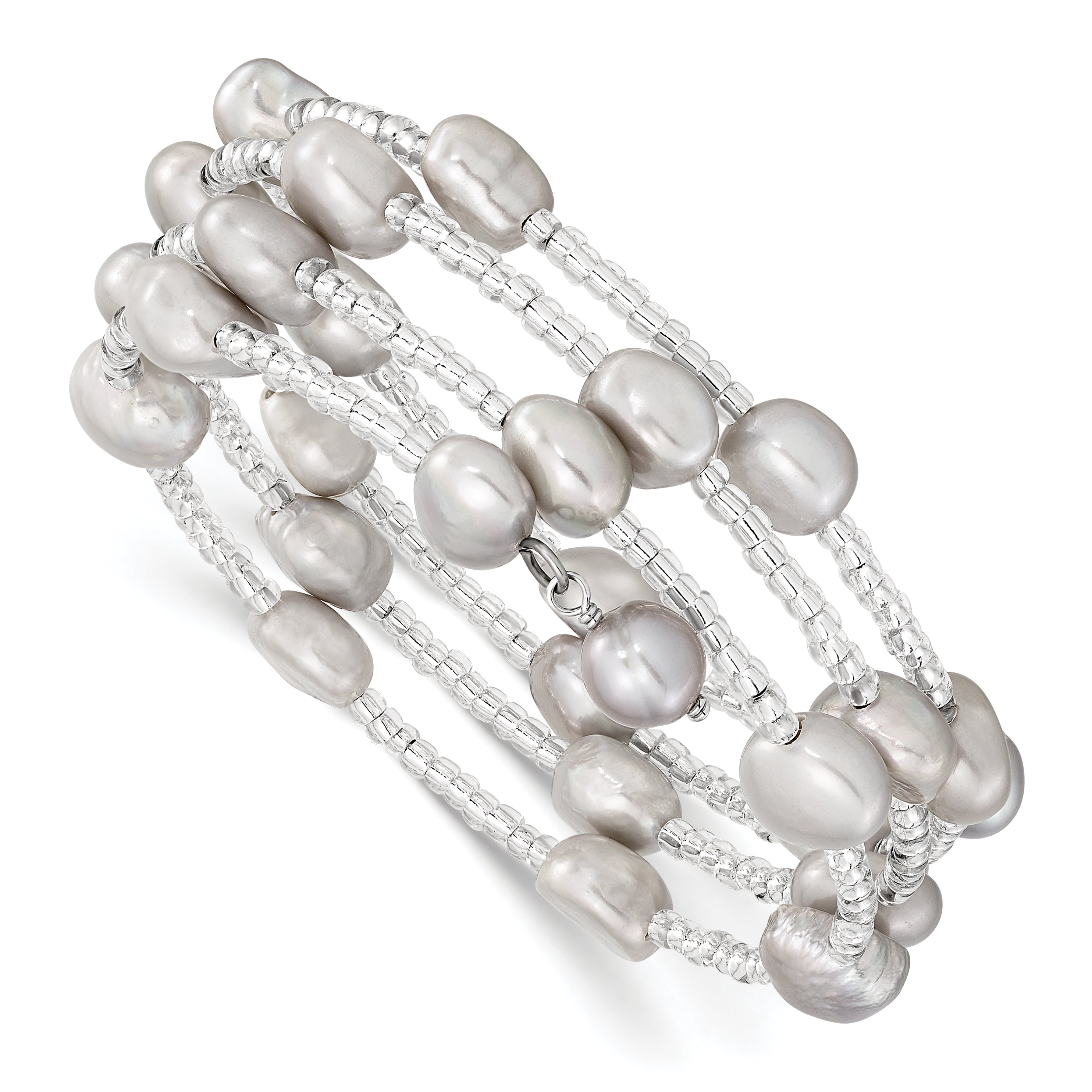 Fashion 8-9mm Grey Baroque Freshwater Cultured Pearl And Glass Beaded Wrap Bracelet