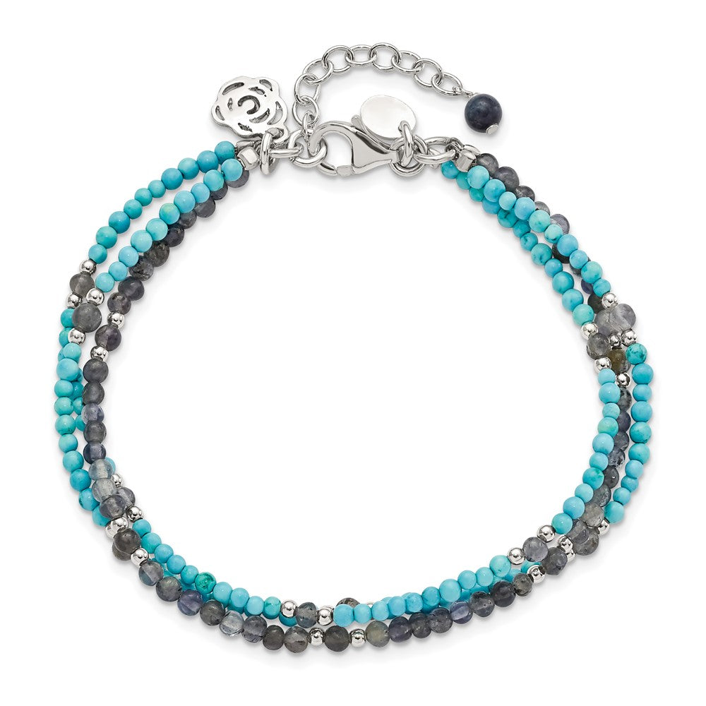 7 Inch Ss Iolite/Lapis Quartz/Recon. Turquoise 3-Strand W/1In Ext. Bracelet