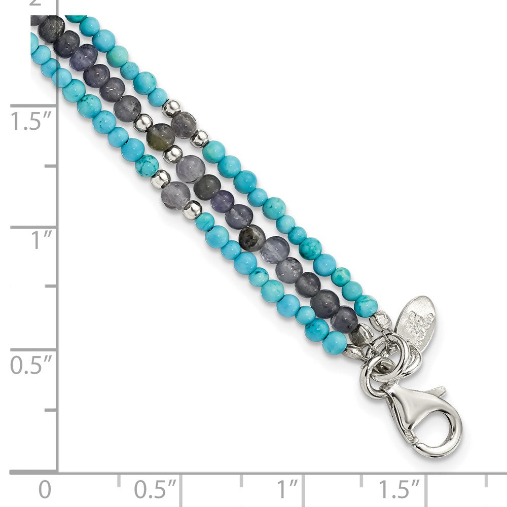 7 Inch Ss Iolite/Lapis Quartz/Recon. Turquoise 3-Strand W/1In Ext. Bracelet