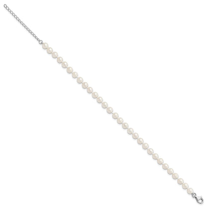Sterling Silver Rh-Plated 6-7mm Fwc Pearl W/2In Ext Anklet