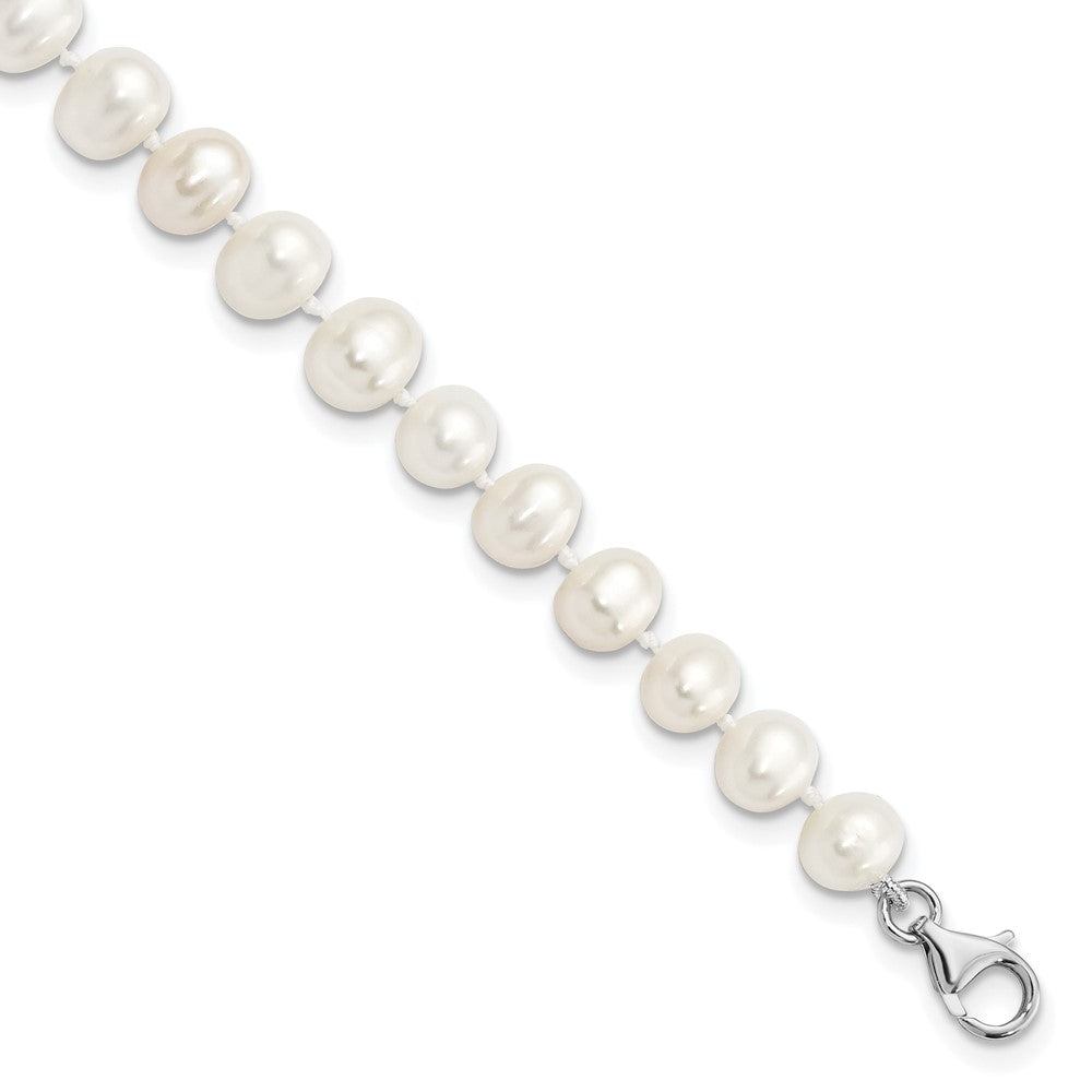Sterling Silver Rh-Plated 7-8mm Fwc Pearl Cz W/2In Ext Anklet