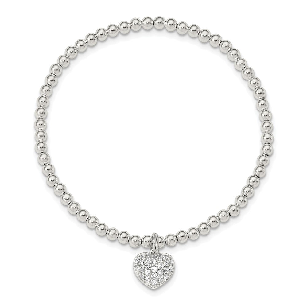 7 Inch Sterling Silver Cz Heart Stretch Bracelet
