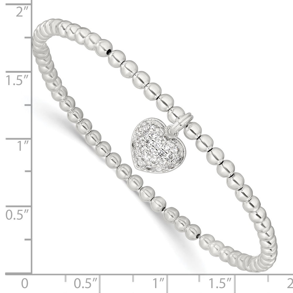 7 Inch Sterling Silver Cz Heart Stretch Bracelet