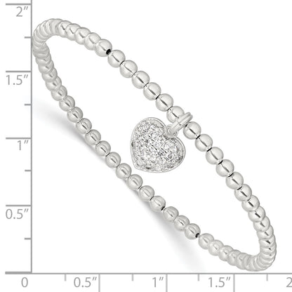 7 Inch Sterling Silver Cz Heart Stretch Bracelet