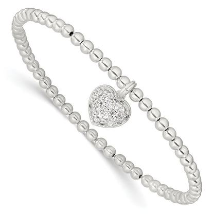 7 Inch Sterling Silver Cz Heart Stretch Bracelet