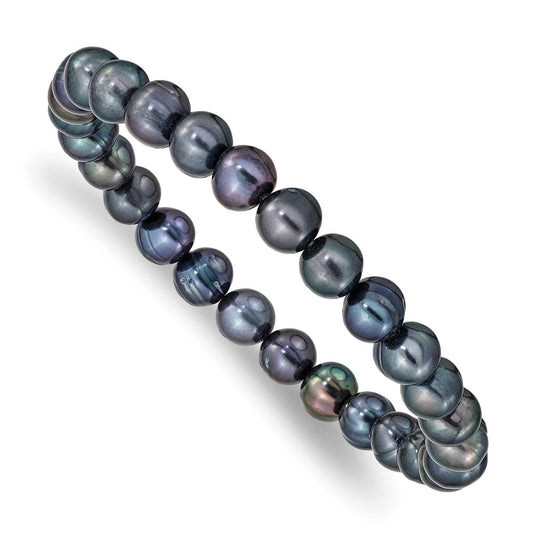 Fashion 6-7mm Black Freshwater Cultured Pearl Stretch Bracelet
