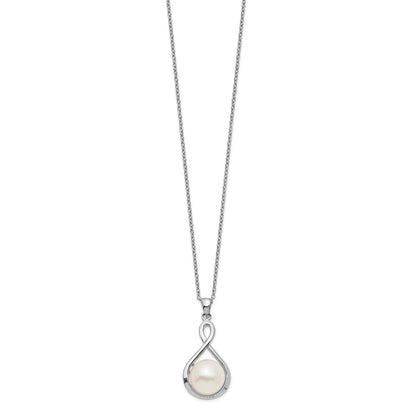 Sterling Silver Rhod-Plat 10-11mm White Fwc Pearl Necklace