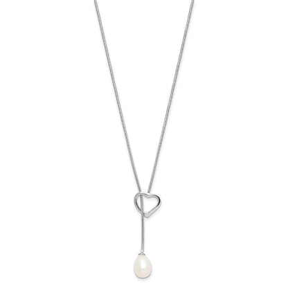 Sterling Silver Rhodium Plated 7-8mm Rice Fwc Pearl Heart 20in Necklace