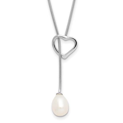 Sterling Silver Rhodium Plated 7-8mm Rice Fwc Pearl Heart 20in Necklace