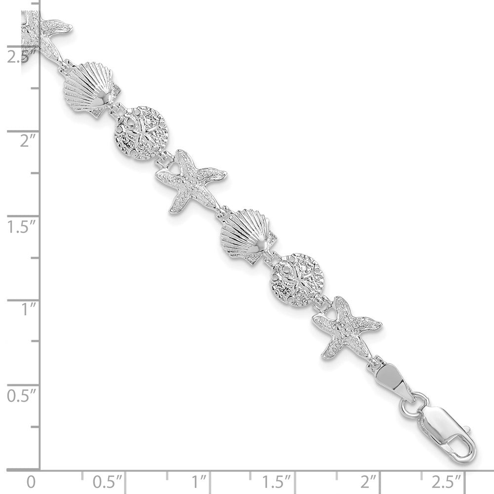 7.25 Inch De-Ani Sterling Silver Rhodium-Plated Polished Sand Dollar / Shell Starfish Bracelet